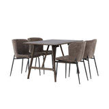 Jídelní stůl Kaseidon – kaučukové dřevo / tmavě hnědá MDF + jídelní židle Modesto – šedá / kouřová černá Boucle _4