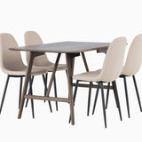 Jídelní stůl Kaseidon – kaučukové dřevo / tmavě hnědá MDF + jídelní židle Polar – černá / béžová Boucle _4