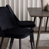 Jídelní stůl Kaseidon – kaučukové dřevo / tmavě hnědá MDF + noční jídelní židle – černá / černý samet _4