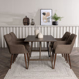 Jídelní stůl Kaseidon – kaučukové dřevo / tmavě hnědá MDF + jídelní židle zítra – tmavý ořech / tmavě šedá/hnědá látka _4