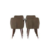 Jídelní stůl Kaseidon – kaučukové dřevo / tmavě hnědá MDF + jídelní židle zítra – tmavý ořech / tmavě šedá/hnědá látka _4