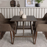 Jídelní stůl Kaseidon – kaučukové dřevo / tmavě hnědá MDF + jídelní židle zítra – tmavý ořech / tmavě šedá/hnědá látka _4