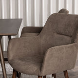 Jídelní stůl Kaseidon – kaučukové dřevo / tmavě hnědá MDF + jídelní židle zítra – tmavý ořech / tmavě šedá/hnědá látka _4