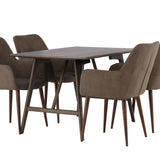 Jídelní stůl Kaseidon – kaučukové dřevo / tmavě hnědá MDF + jídelní židle zítra – tmavý ořech / tmavě šedá/hnědá látka _4