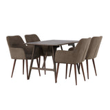 Jídelní stůl Kaseidon – kaučukové dřevo / tmavě hnědá MDF + jídelní židle zítra – tmavý ořech / tmavě šedá/hnědá látka _4