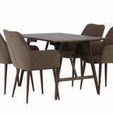 Jídelní stůl Kaseidon – kaučukové dřevo / tmavě hnědá MDF + jídelní židle zítra – tmavý ořech / tmavě šedá/hnědá látka _4