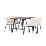 Jídelní stůl Kaseidon – kaučukové dřevo / tmavě hnědá MDF + jídelní židle Edina – černá / bílá Boucle _4