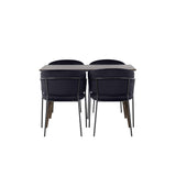 Jídelní stůl Kaseidon – kaučukové dřevo / tmavě hnědá MDF + jídelní židle Selma – černá / černý samet _4