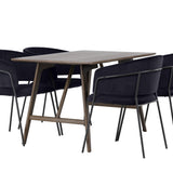 Jídelní stůl Kaseidon – kaučukové dřevo / tmavě hnědá MDF + jídelní židle Selma – černá / černý samet _4