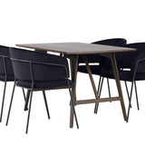 Jídelní stůl Kaseidon – kaučukové dřevo / tmavě hnědá MDF + jídelní židle Selma – černá / černý samet _4