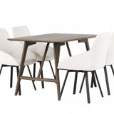 Jídelní stůl Kaseidon – kaučukové dřevo / tmavě hnědá MDF + Rosie jídelní židle – černá / béžová látka _4