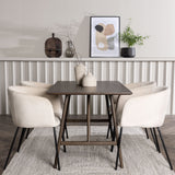 Jídelní stůl Kaseidon – kaučukové dřevo / tmavě hnědá MDF + židle Berit – černá / béžový samet _4