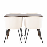 Jídelní stůl Kaseidon – kaučukové dřevo / tmavě hnědá MDF + židle Berit – černá / béžový samet _4