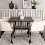 Jídelní stůl Kaseidon – kaučukové dřevo / tmavě hnědá MDF + židle Berit – černá / béžový samet _4