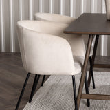 Jídelní stůl Kaseidon – kaučukové dřevo / tmavě hnědá MDF + židle Berit – černá / béžový samet _4