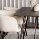 Jídelní stůl Kaseidon – kaučukové dřevo / tmavě hnědá MDF + židle Berit – černá / béžový samet _4