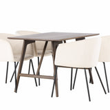 Jídelní stůl Kaseidon – kaučukové dřevo / tmavě hnědá MDF + židle Berit – černá / béžový samet _4