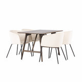 Jídelní stůl Kaseidon – kaučukové dřevo / tmavě hnědá MDF + židle Berit – černá / béžový samet _4