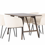 Jídelní stůl Kaseidon – kaučukové dřevo / tmavě hnědá MDF + židle Berit – černá / béžový samet _4