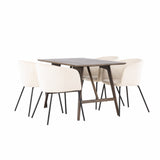 Jídelní stůl Kaseidon – kaučukové dřevo / tmavě hnědá MDF + židle Berit – černá / béžový samet _4