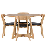 Jídelní stůl Yakidon - Gumové dřevo / Oaklook MDF + Jídelní židle Sanjos - Dubový vzhled / Černá PU _4