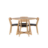 Jídelní stůl Yakidon - Gumové dřevo / Oaklook MDF + Jídelní židle Sanjos - Dubový vzhled / Černá PU _4