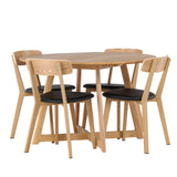 Jídelní stůl Yakidon - Gumové dřevo / Oaklook MDF + Jídelní židle Sanjos - Dubový vzhled / Černá PU _4