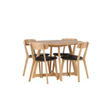 Jídelní stůl Yakidon - Gumové dřevo / Oaklook MDF + Jídelní židle Sanjos - Dubový vzhled / Černá PU _4