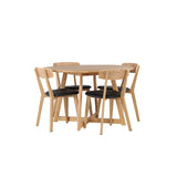 Jídelní stůl Yakidon - Gumové dřevo / Oaklook MDF + Jídelní židle Sanjos - Dubový vzhled / Černá PU _4