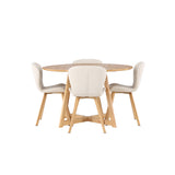 Jídelní stůl Yakidon - Gumové dřevo / Oaklook MDF + Jídelní židle Lilja - Oaklook / Béžová látka _4