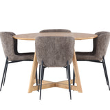 Jídelní stůl Yakidon - Gumové dřevo / Oaklook MDF + Jídelní židle Modesto - šedá / kouřová černá Boucle _4