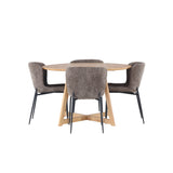 Jídelní stůl Yakidon - Gumové dřevo / Oaklook MDF + Jídelní židle Modesto - šedá / kouřová černá Boucle _4