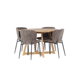 Jídelní stůl Yakidon - Gumové dřevo / Oaklook MDF + Jídelní židle Modesto - šedá / kouřová černá Boucle _4