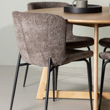 Jídelní stůl Yakidon - Gumové dřevo / Oaklook MDF + Jídelní židle Modesto - šedá / kouřová černá Boucle _4