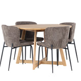 Jídelní stůl Yakidon - Gumové dřevo / Oaklook MDF + Jídelní židle Modesto - šedá / kouřová černá Boucle _4