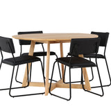 Jídelní stůl Yakidon – kaučukové dřevo / Oaklook MDF + židle Kenth – černá / černá PU _4