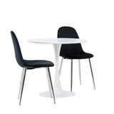 Jídelní stůl Hamden - Bílá MDF + Jídelní židle Polar - Black Velvet / Chrome _2