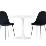 Jídelní stůl Hamden - Bílá MDF + Jídelní židle Polar - Black Velvet / Chrome _2