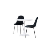 Jídelní stůl Hamden - Bílá MDF + Jídelní židle Polar - Black Velvet / Chrome _2