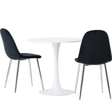 Jídelní stůl Hamden - Bílá MDF + Jídelní židle Polar - Black Velvet / Chrome _2