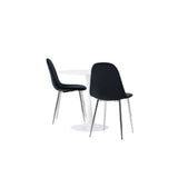 Jídelní stůl Hamden - Bílá MDF + Jídelní židle Polar - Black Velvet / Chrome _2