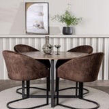 Jídelní stůl Durango – černá / ořechová MDF + večerní jídelní židle – matná hnědá / hnědá látka _4