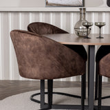 Jídelní stůl Durango – černá / ořechová MDF + večerní jídelní židle – matná hnědá / hnědá látka _4