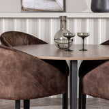 Jídelní stůl Durango – černá / ořechová MDF + večerní jídelní židle – matná hnědá / hnědá látka _4