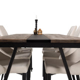 Jakarta Matbord - Svart / mörk Teak - 200*90*H75 +Jídelní židle Leone - černé nohy / béžový manšestr _6