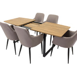 Jídelní stůl Inca - 160/200*85*H75 - Dub / Černá +Komfortní židle 2-balení Polar grey - Černé nohy _4