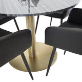 Estelle Jídelní stůl kulatý 106cm Šedý Mramor / Mosaz +Comfort - Jídelní židle 2-balení - černá/Černá _4