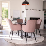 Kulatý jídelní stůl Estelle 106 cm Šedý mramor / Černé nohy + Komfortní jídelní židle 2-balení - Černé nohy / Dusty Pink Manšestr _4
