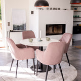 Kulatý jídelní stůl Estelle 106 cm Šedý mramor / Černé nohy + Komfortní jídelní židle 2-balení - Černé nohy / Dusty Pink Manšestr _4