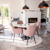 Kulatý jídelní stůl Estelle 106 cm Šedý mramor / Černé nohy + Komfortní jídelní židle 2-balení - Černé nohy / Dusty Pink Manšestr _4